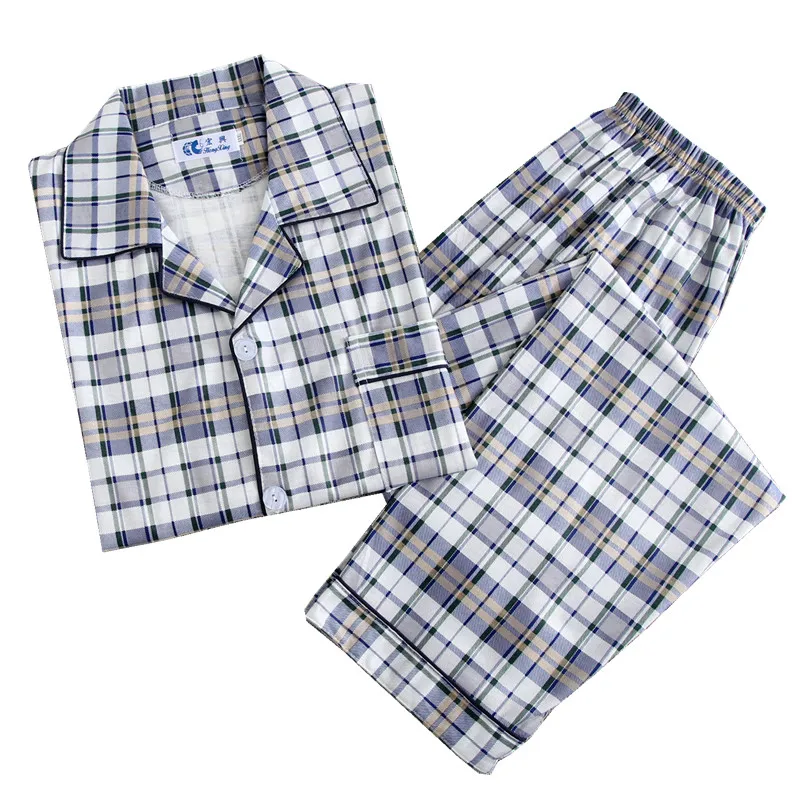 

New Water-washed Cotton Long Sleeved Trousers Mens Pajamas Spring and Autumn Lapel Pure Cotton Pijama Mans Nightwear Sleepwear