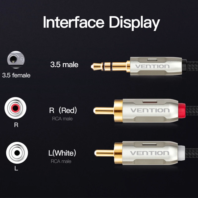 Vention 3 5-2RCA кабель Jack 5 мм штекер 2RCA мужской аудио Y плетеный для усилителя телефона