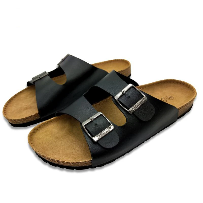 

2020 New Summer Beach Cork Slippers Sandals Casual Double Buckle Clogs Sandalias Women men Slip on Flip Flops Flats Shoes