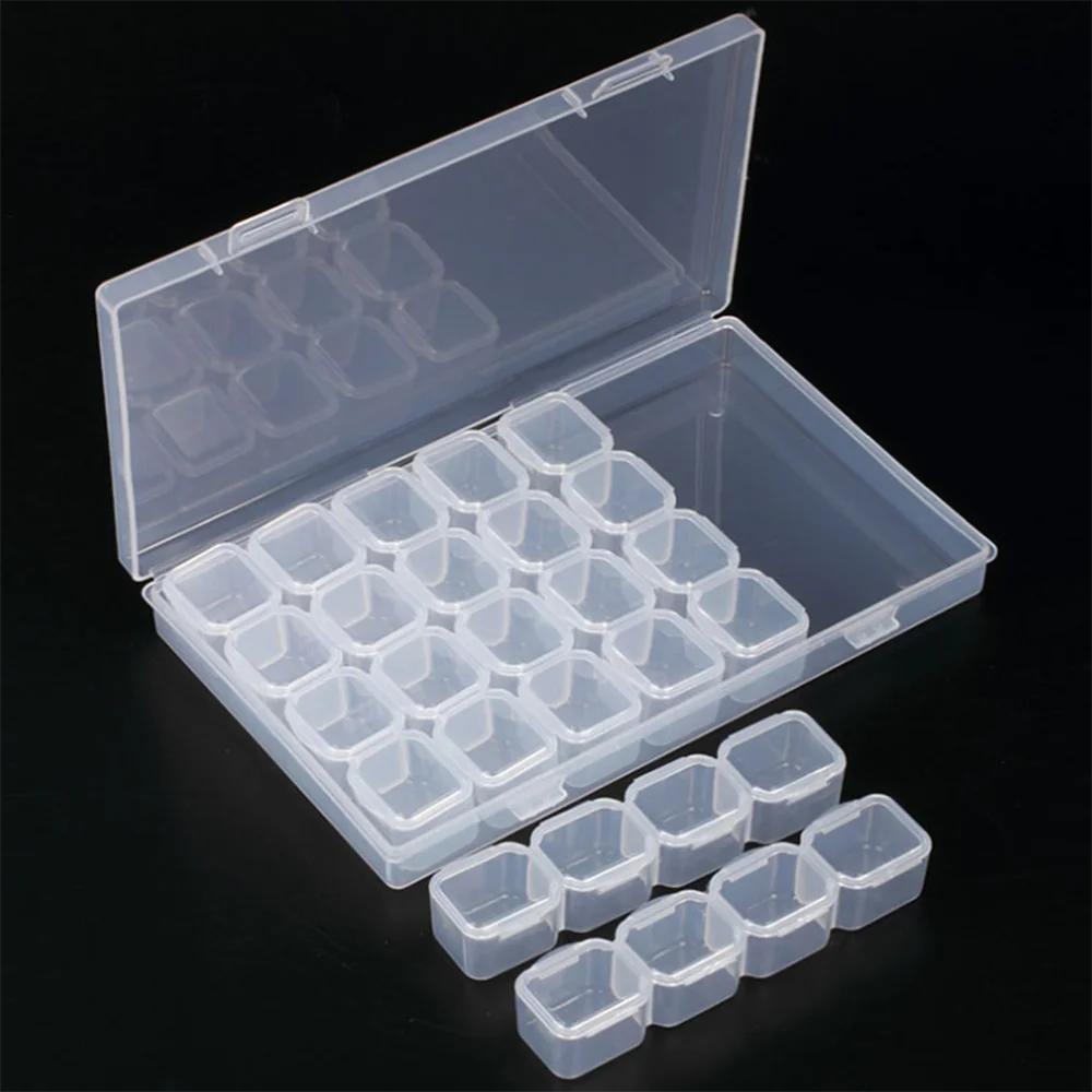 

28 Slots Clear multicolor Plastic Empty Storage Box for Nail Art Manicure Tools Jewelry Beads Display Storage Case