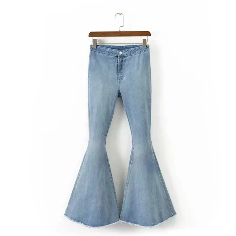 

IEQJ Wide Leg Denim Trousers Flared Pants Retro High Waist Stretch Jeans New Loose Women Trousers Fashion Autumn 2021 3AK143
