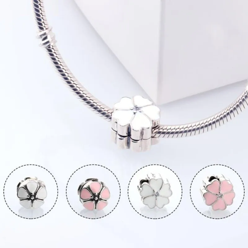 

New Pan 925 Silver Romantic Flower Fashion Cherry Blossom Positioning Buckle For Authentic Pandora Bracelet Women Jewelry