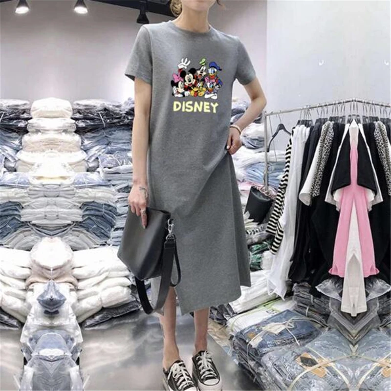 DISNEY Микки Минни Дональд Дамское Платье утка мультяшная футболка с коротким