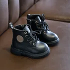 Осенне-зимние детские ботинки, кожаные ботинки Martin для мальчиков и девочек, плюшевые модные водонепроницаемые Нескользящие Детские ботинки для малышей, 21-30