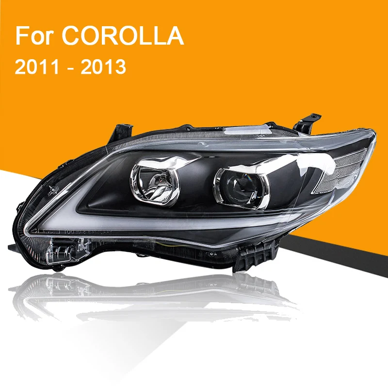 Головной светильник в сборе для Toyota Corolla 2011 2012 2013 левая и правая сторона с светодиодный ходовой светильник DRL и желтым поворотным сигналом