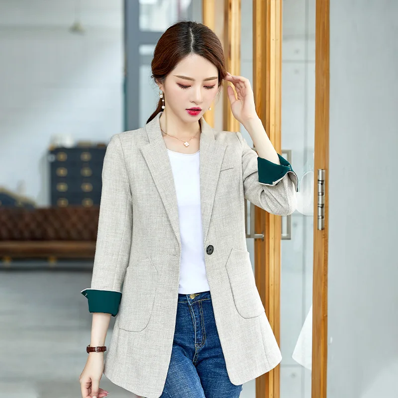 Женский блейзер с рукавом в семь точек повседневный черный офисный пиджак