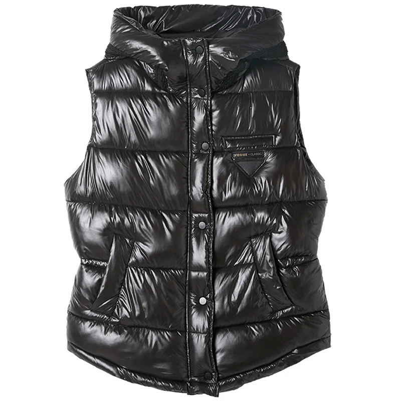 

Winter Solid Cotton Padded Long Vest Women Korean Style Thicken Hooded With Zipper Casual Warm Sleeveless Jacket Female Outwear
