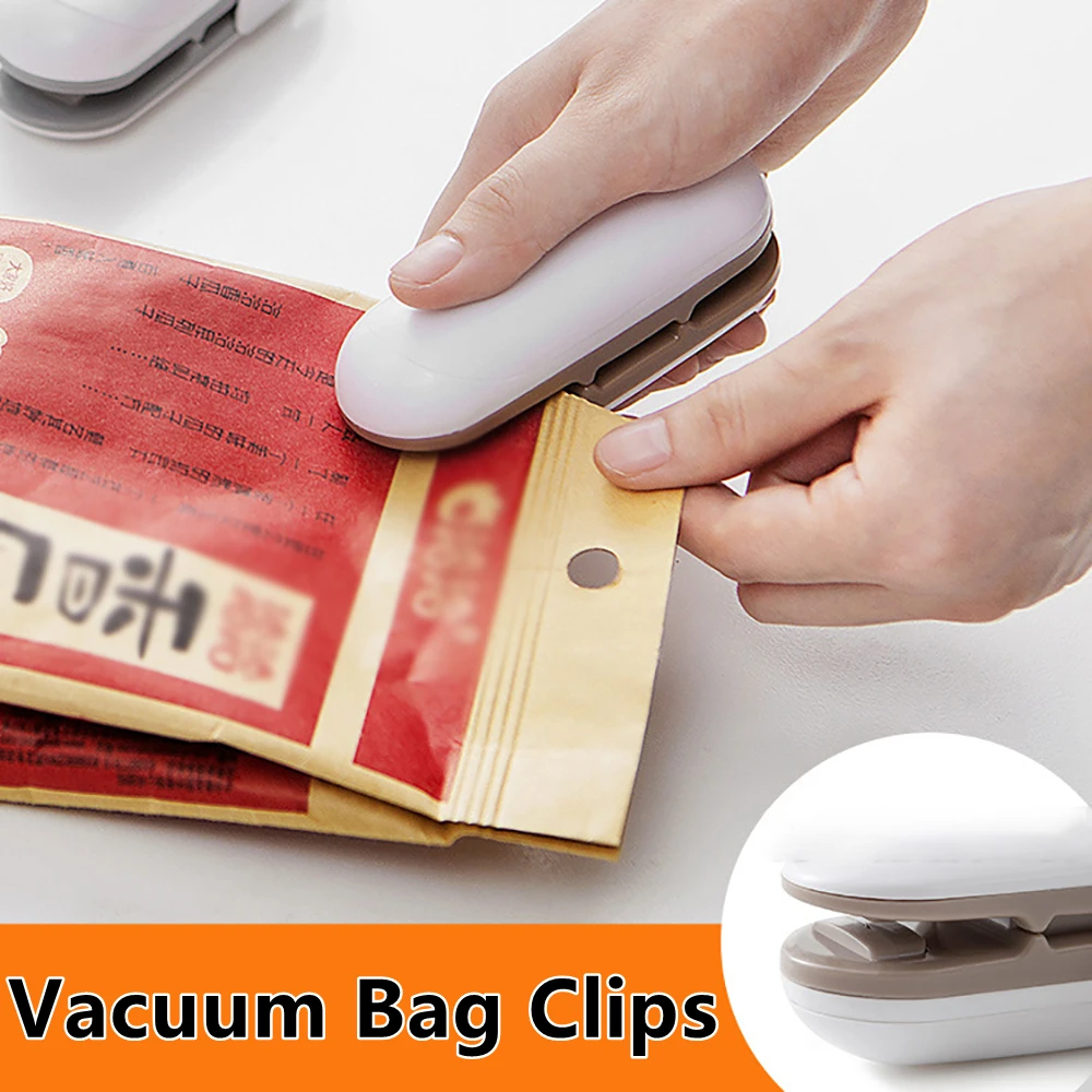 

2 Colors Mini Snacks Plastic Bag Sealer Clips Food Preservation Small Sealing Machine Hand Pressure Heat Vacuum Bag Clips
