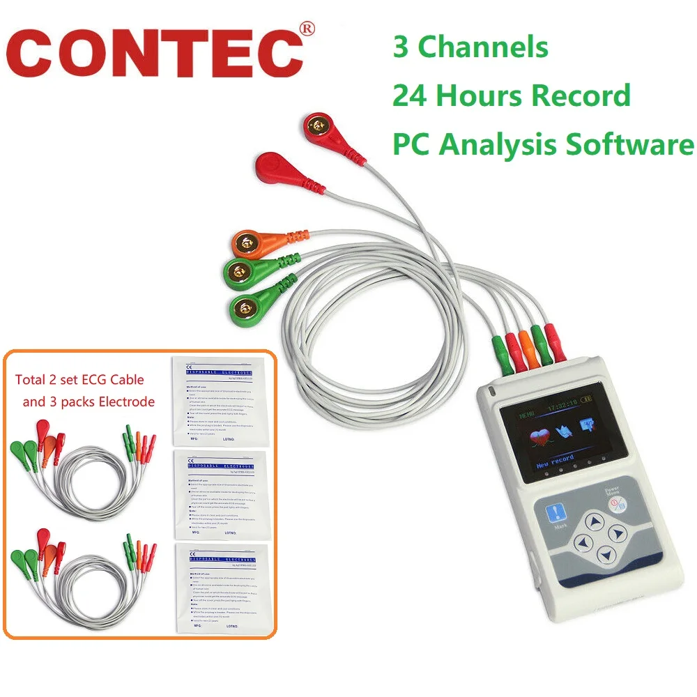 CONTEC совершенно новый 3 каналы ECG Holter EKG динамическая система мониторинга ЭКГ 24