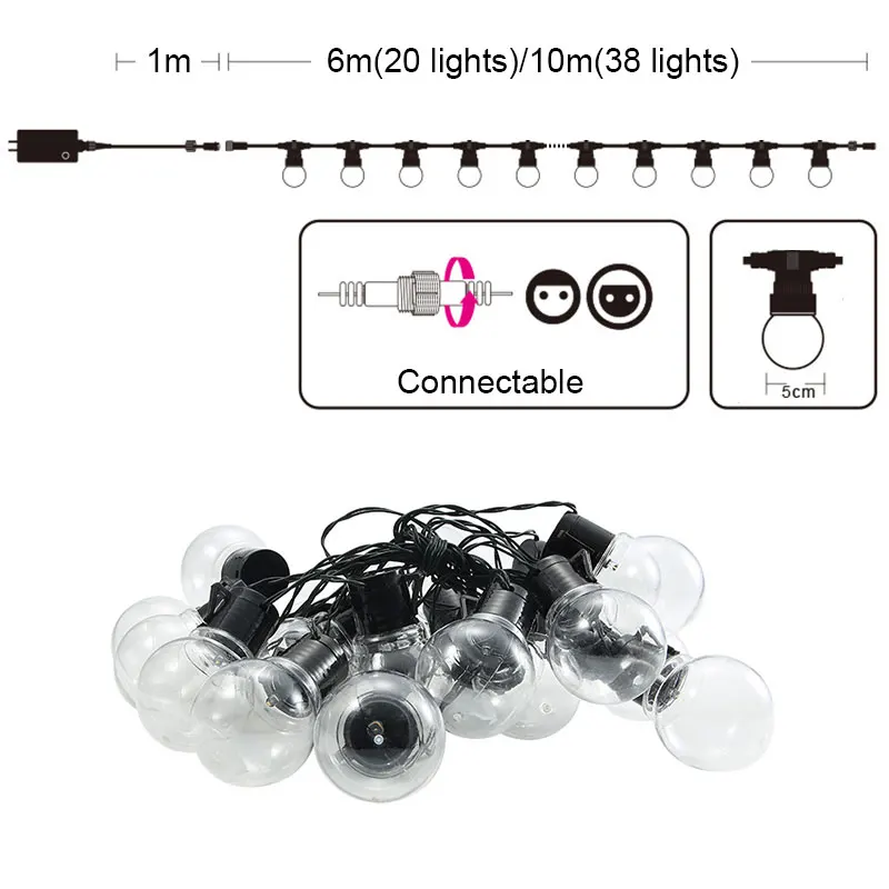 Светодиодная гирлянда с шариками 6 м/10 м комнатный Рождественский шнурок