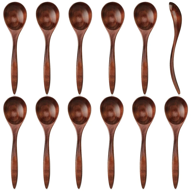 

Wooden Spoons Wood Soup Spoons for Eating Mixing Stirring Long Handle Spoon with Japanese Style Kitchen Utensil 12Pieces