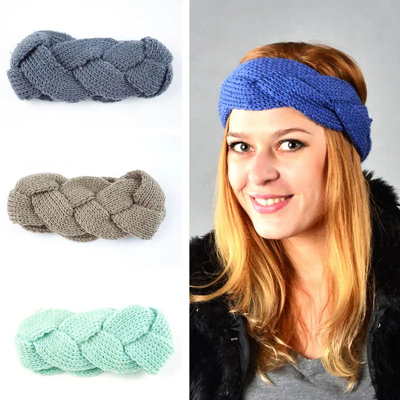 Модная зимняя теплая повязка на голову с ушами вязаная крючком аксессуары для