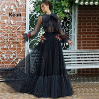 black evening dresses high neck lace long sleeves bow illusion islamic dubai saudi arabic long elegant evening gown prom dress
