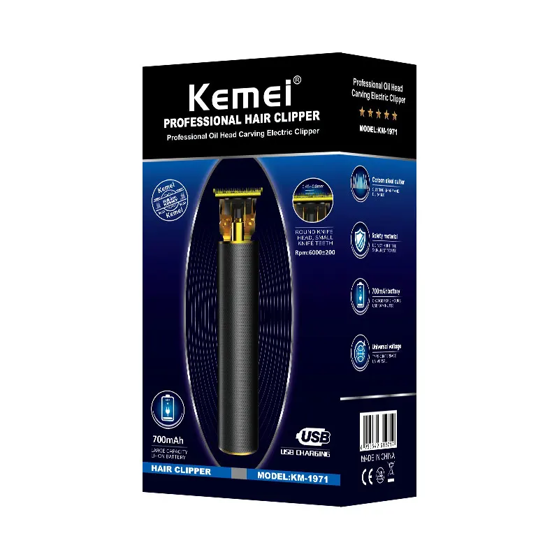 

Kemei KM-1971 Baldheaded Hair Clipper 0mm Electric Hair Trimmer Rechargeable Cordless For Men Beard Trimmer Cutting Machine