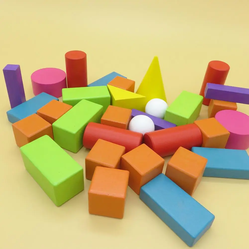 

32Pcs/Set Wooden 3D Geometry Solid Blocks Kids Learning Home Math Educational Study Toy