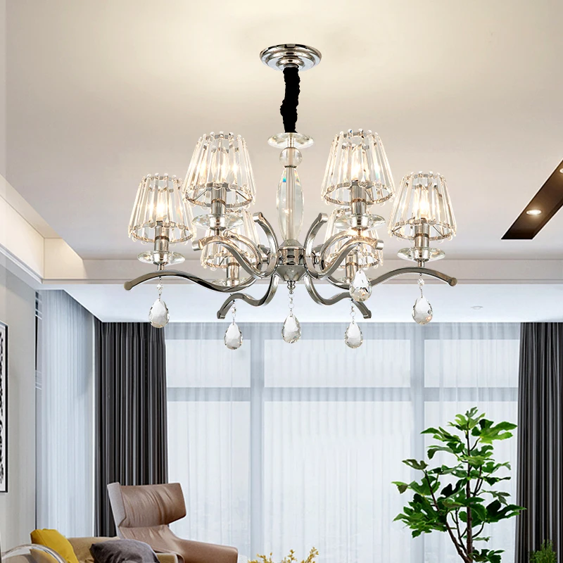 Хрустальный светодиодный подвесной светильник хромированный металлический для