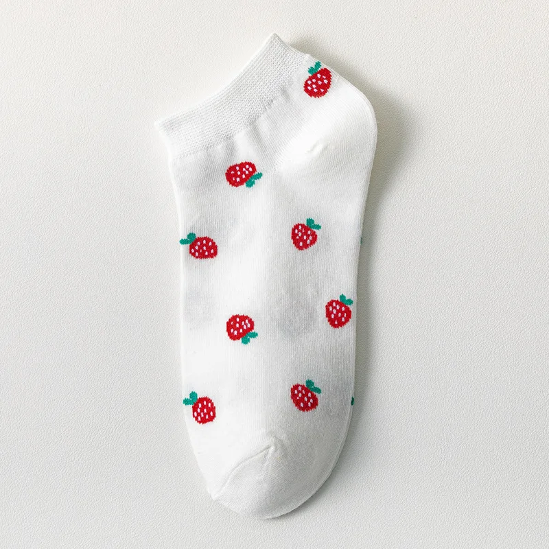 

5 pairs White happy Embroidered Cotton Socks Korea Sweet Girls Women Short Socks Harajuku Funny Fruit Patterned Sock