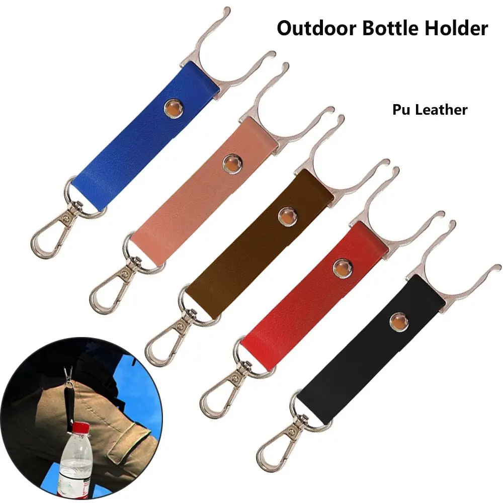 

New Carabiner Drink Water Bottle Holder Hook Clip PU Leather Buckle Carry Camping Hiking High Quality Outdoor Tools Hand Free