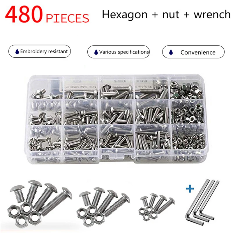 

500pcs/Lot M3 M4 M5 Stainless Steel 304 Hexagon Socket Head Cap Socket Screw Bicycle Hex Bolt Nut Screws Set Assortment Kit
