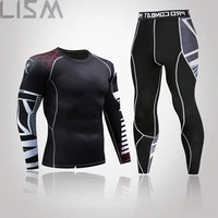 2021 winter mens wolf head thermal underwear set high quality mens breathable and quick drying mma rashguard t shirt pants men