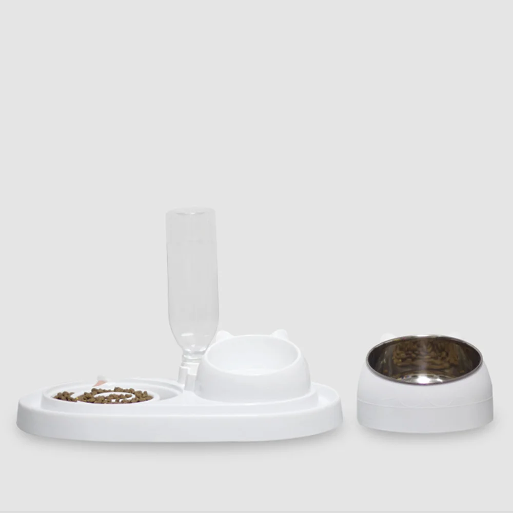 1 Set Double Bowl Automatic Drinking Pet Feeder Creative Feeding Basin Cat Food Water Supply for Dog (Whit | Дом и сад
