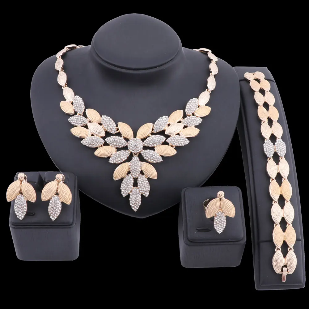 

Очаровательные африканские Женские Ювелирные наборы для вечеринок ожерелье из металлического материала с листьями дерева модные свадебны...