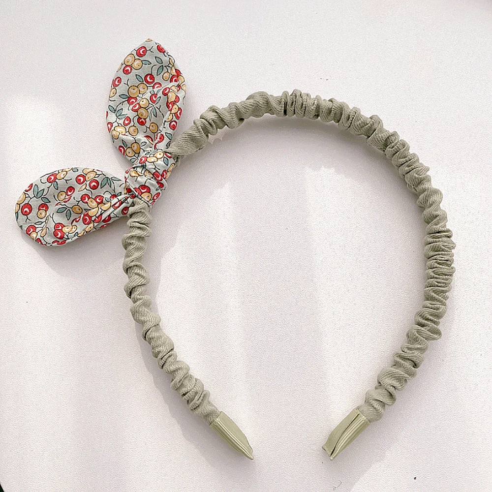 Diadema Retro con estampado de flores para ni&ntilde;a y mujer, bandana con lazo, diadema de tela con Orejas de conejo, accesorios para la cabeza-5