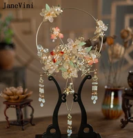 janevini gold hollow bride hand fan luxury handmade flowers pearl wedding bouquet ancient chinese style bridal fan accessories