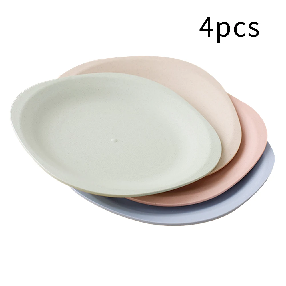 

4pcs/Set Wheat Straw Plate Set Lightweight Tableware Reusable Household Tableware Kids Adult Salad Soup Plate Round Dishes Kits