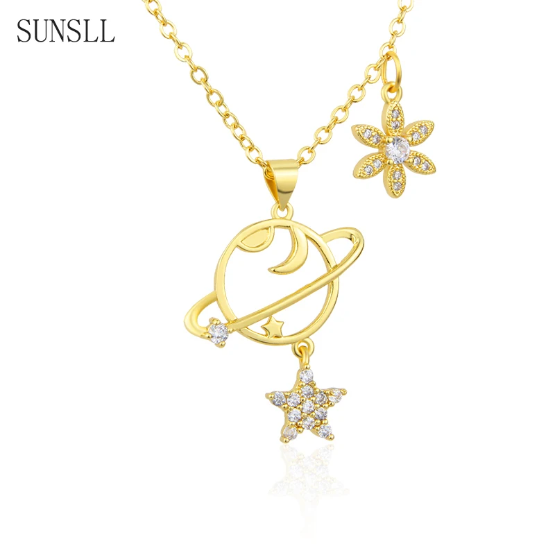

Новое поступление SUNSLL, Золотая планета, маленькая звезда, маленький лепесток, конфетное ожерелье, изысканные ювелирные изделия, подарки