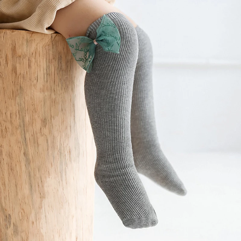 Милые длинные носки принцессы с бантом для девочек осенне зимние мягкие