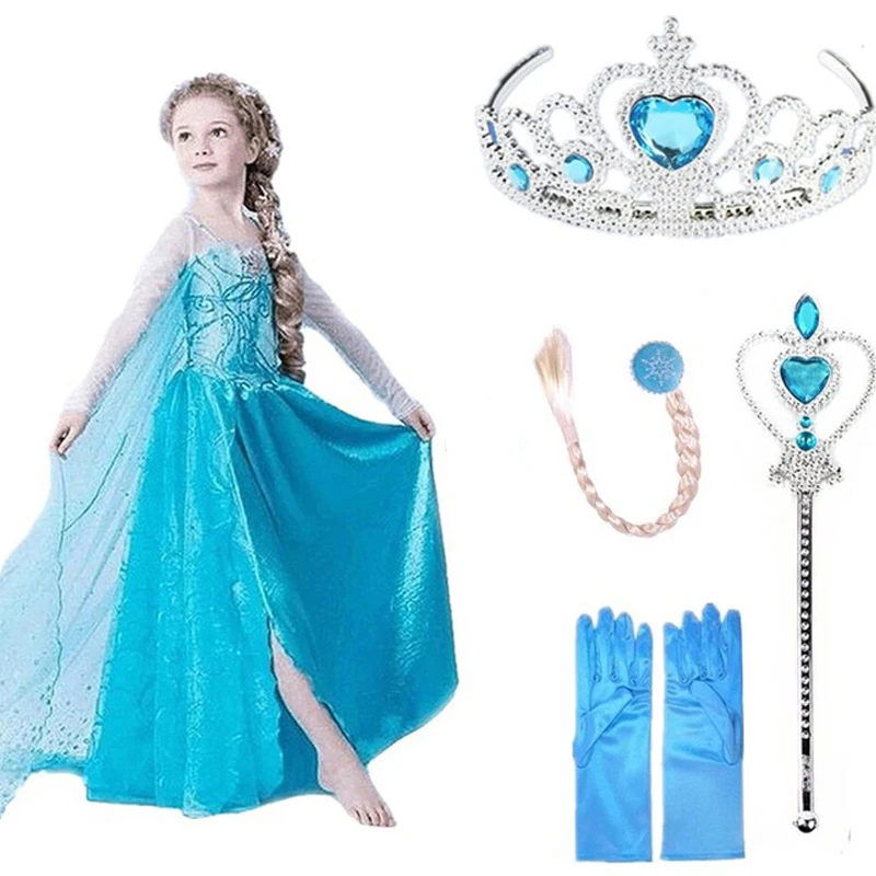 Queen Crown Set Frozen Anna Elsa Dress Party Cosplay Clothing Princess Kids Dresses Birthday Christmas | Детская одежда и обувь