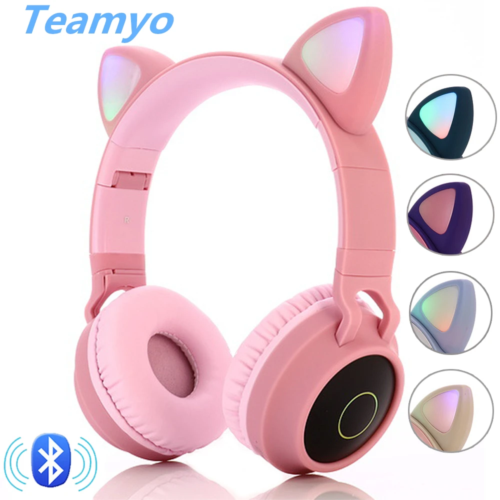 Teamyo Bluetooth 5 0 стерео кошачьи наушники детские гарнитура 3 цвета мигающий