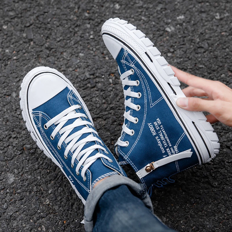 

Fashion Men's Canvas Shoes Breathable Sneakers Man High Top Casual Flats Walking Non-slip Durable Lightweight Comfortable White