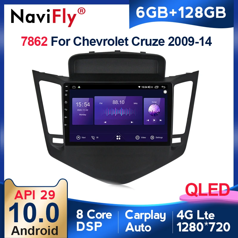 Автомобильный мультимедийный плеер NaviFly 6 ГБ + 128 8 ядер Carplay QLED 1280x720 Android 10 0 радио GPS