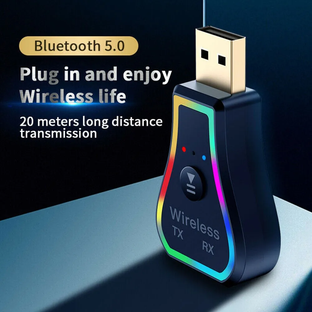 

Автомобильный адаптер Bluetooth V5.0, цветная атмосферная лампа, беспроводной аудиоресивер для ПК и ноутбука, 1 шт.