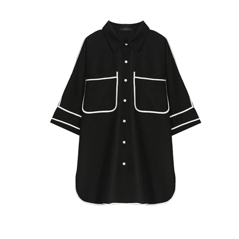 

Women's Stitching Color Shirt Korean Style Plus Size Lapel Long Sleeve Loose Shirt 2021 Summer New Fashion Top Z482