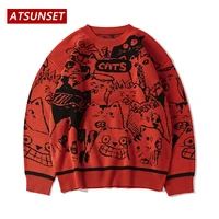 atsunset cartoon totoro pattern embroidery sweater harajuku retro style knitted sweater autumn and winter cotton pullover top