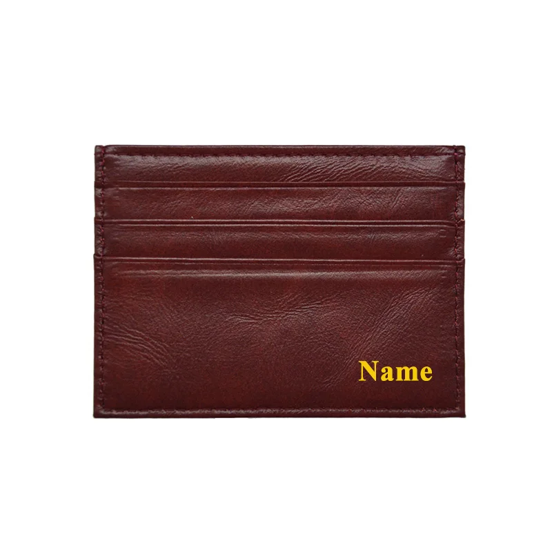 wine red Индивидуальный держатель для карт из натуральной кожи с именами логотипов золотистого и серебряного цветов с тиснением и гравировкой - Цвет: wine red