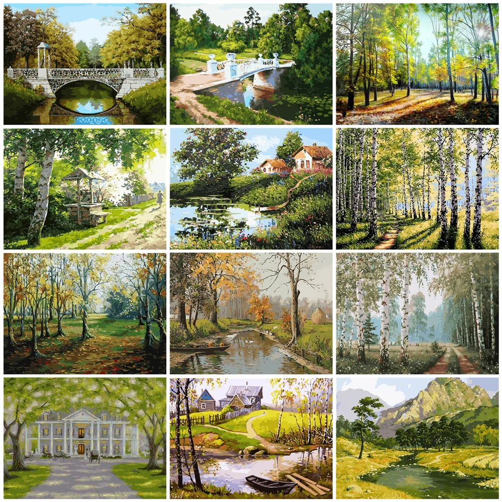 Картина маслом HUACAN пейзаж рисование на холсте ручная роспись дерево картина по