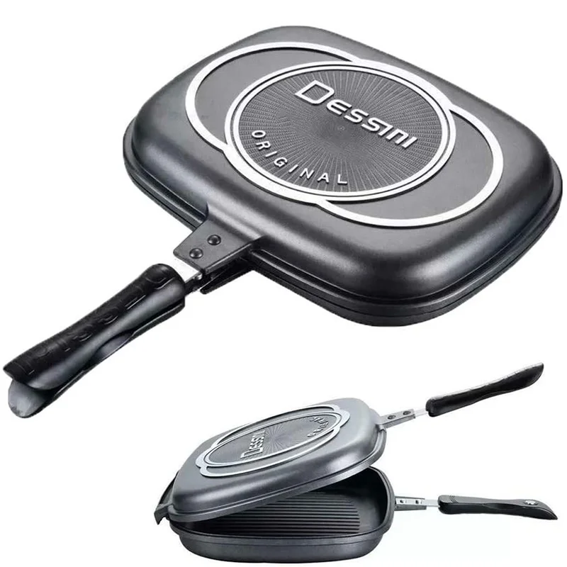 Double-sided BBQ Grill Pan Portable Frying Pan Flip Non-stick Barbecue Cooking Tool Cookware Stove Anti-scalding Handle Skillet