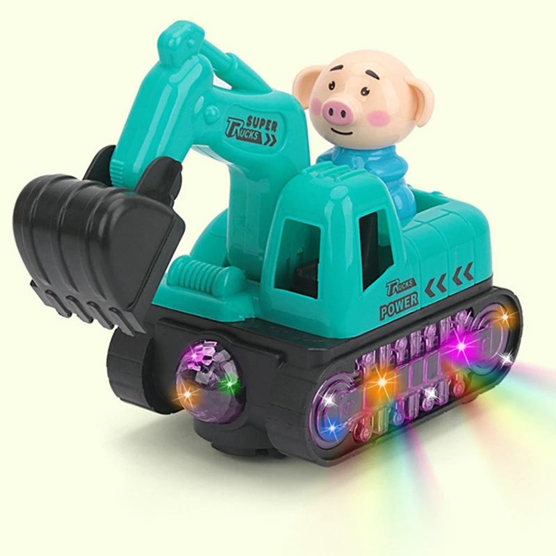 

Piggy Cartoon Car Caster With Music Light Educational Toy Engineering Vehicle