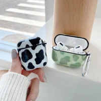 for airpods case cute milk cow printed matcha green cow skin silicone cover for apple airpods pro 1 2 air pods cases with hook