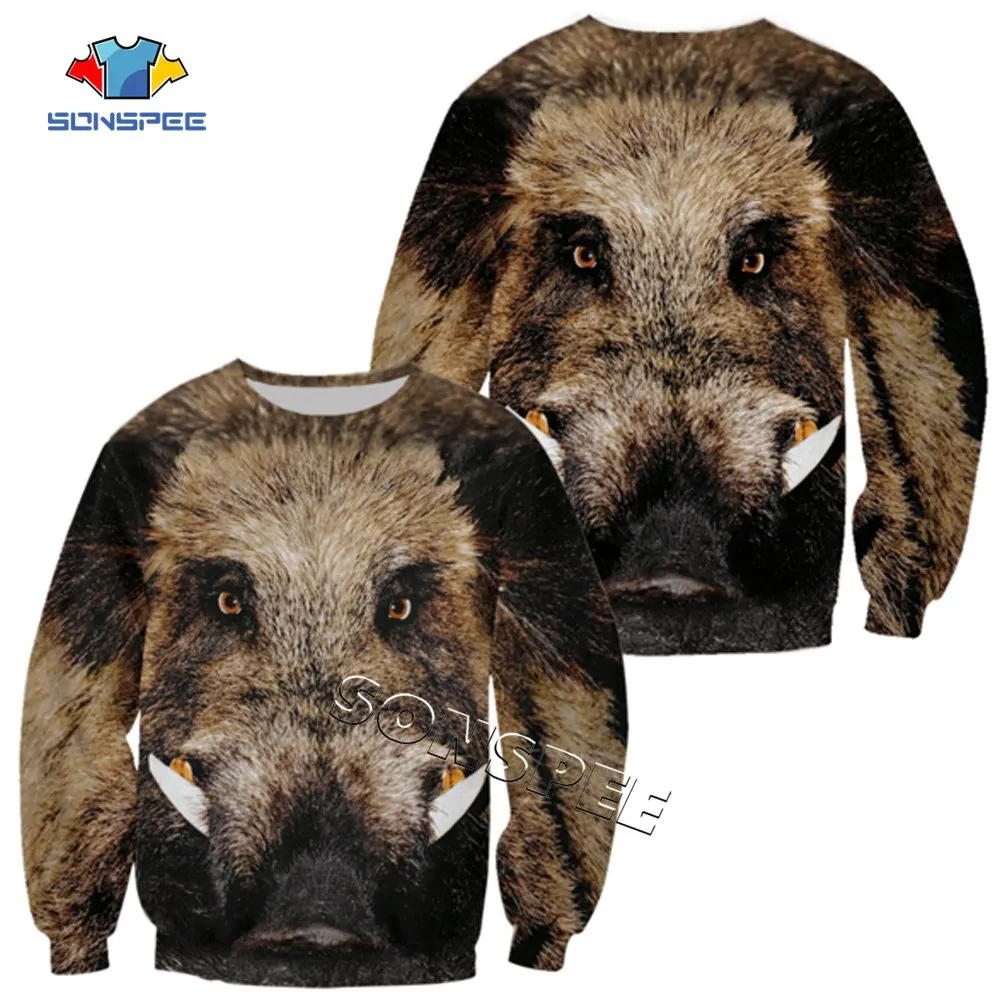 

SONSPEE Funny Wild boar Hunting Hoodie Men Sweatshirt Harajuku Hoody Tracksuit 3D Animal Printed Coat Casual Hooded Pullover Top