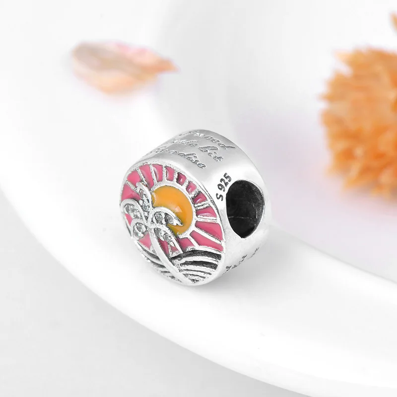 Summer Collection 925 Sterling Silver Coconut and sun beads charms Fit Original European Charm Bracelets bangles Jewelry making | Украшения