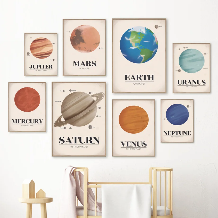 

Планеты Солнечной системы земля Марс Сатурн Венера питомник стены искусства Печать холст Картина скандинавский плакат Декор фотографии детская комната