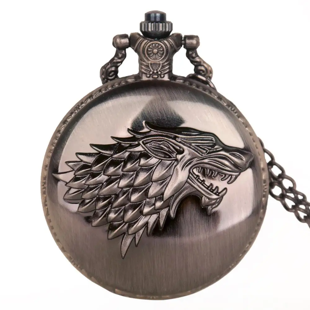 Лучшее качество черные Direwolf шаблон символ винтажные карманные часы с necklace ем цепь кварцевые карманные часы Подарки для мужчин и женщин