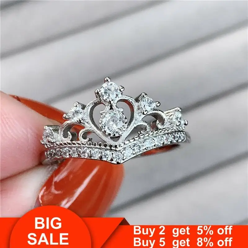 Королева с принтом в виде сердца и кольца реальные 925 стерлингового серебра AAAAA cz