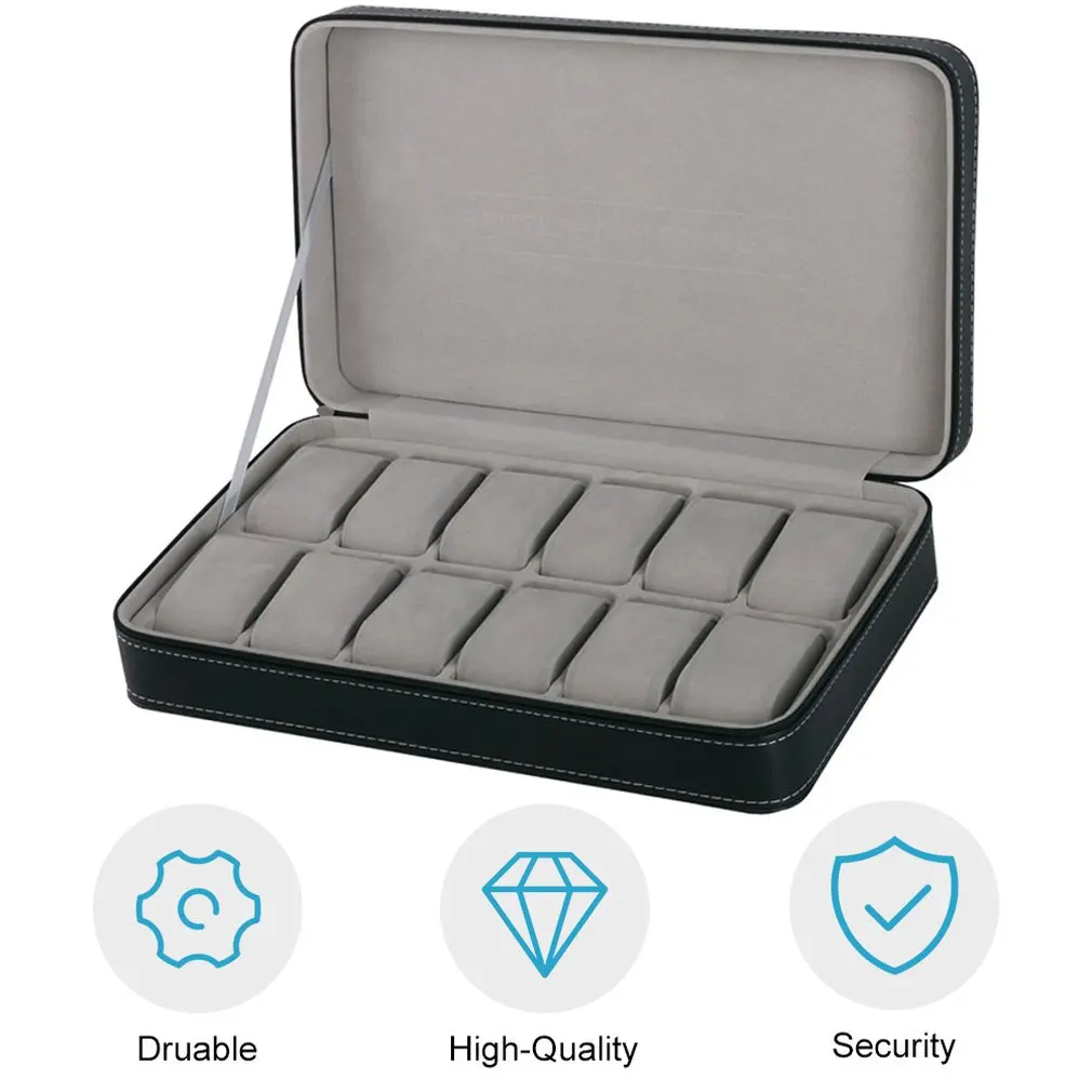 

Ship Immediately 12 Slots Watch Box Storage Organizer With Zipper Simple Style Multi-functional Bracelet Display Casket