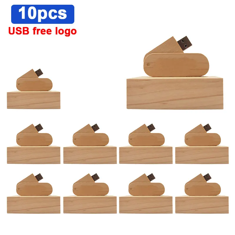 

10pcs/lot Wooden rotatable USB flash drive pendrive 4GB 8GB 16GB 32GB 64GB 128GB pen drive custom logo customized memory stick